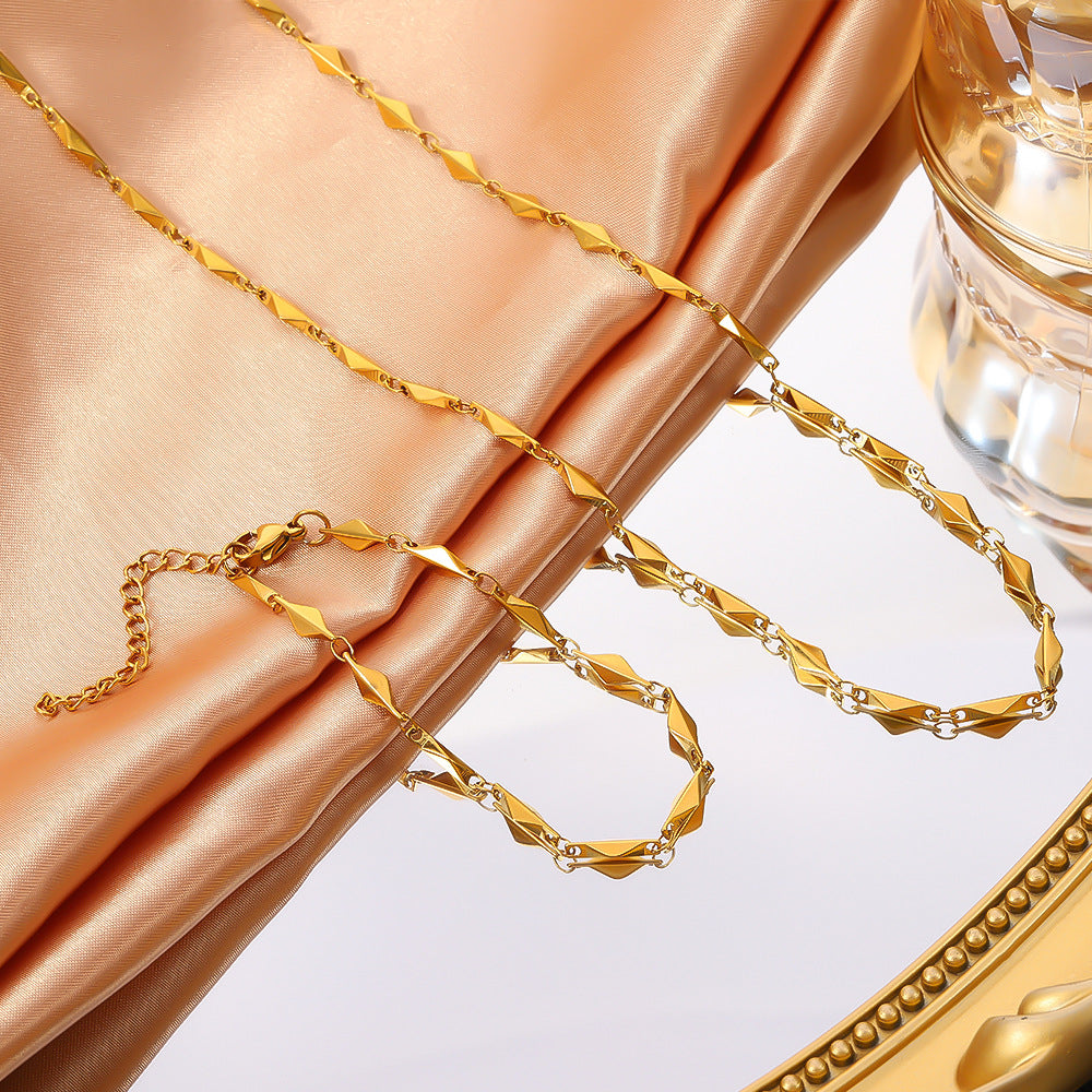 Stainless steel ingot chain necklace, hot selling cross-border in Europe and America, women's collarbone chain, chain plated with 18K real gold titanium steel bracelet