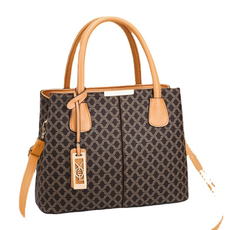 2025 New Fashionable Printed Handbag for Women, Korean Version, Middle aged Mom Bag, Single Shoulder Crossbody Bag, One Piece Hair Collection