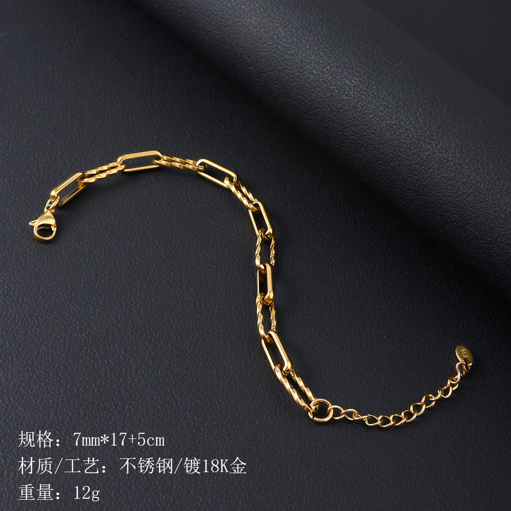 Stainless steel bracelet for women's cross-border fashion in Europe and America, plated with 18K gold, non fading and washable men's titanium steel bracelet