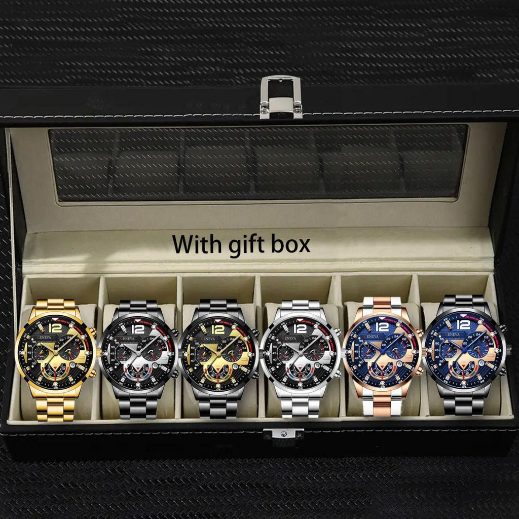 Six piece boxed watch men's steel strip fashion party party fashion watch men's gift men's gift