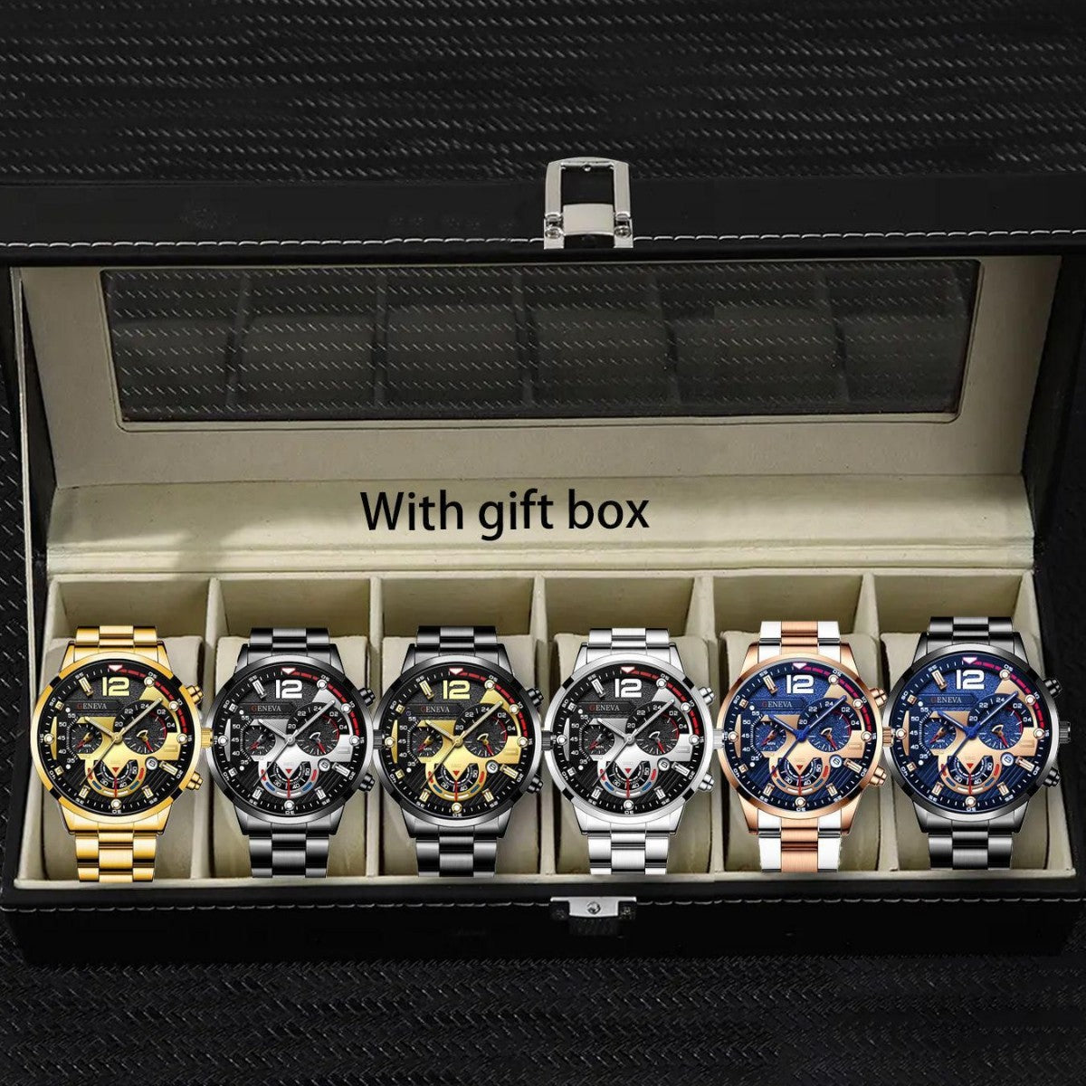 Six piece boxed watch men's steel strip fashion party party fashion watch men's gift men's gift