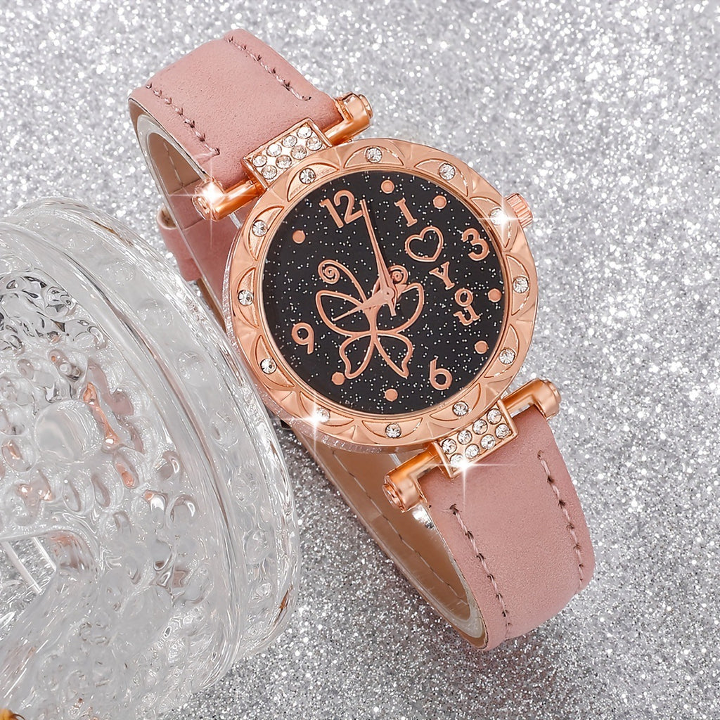 New style dithering sound explosive women's watch Fashion personality simple watch Butterfly pearl belt watch set