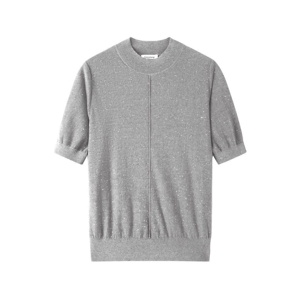 Stylish sweater with a round neck and short sleeves in high-quality knit fabric