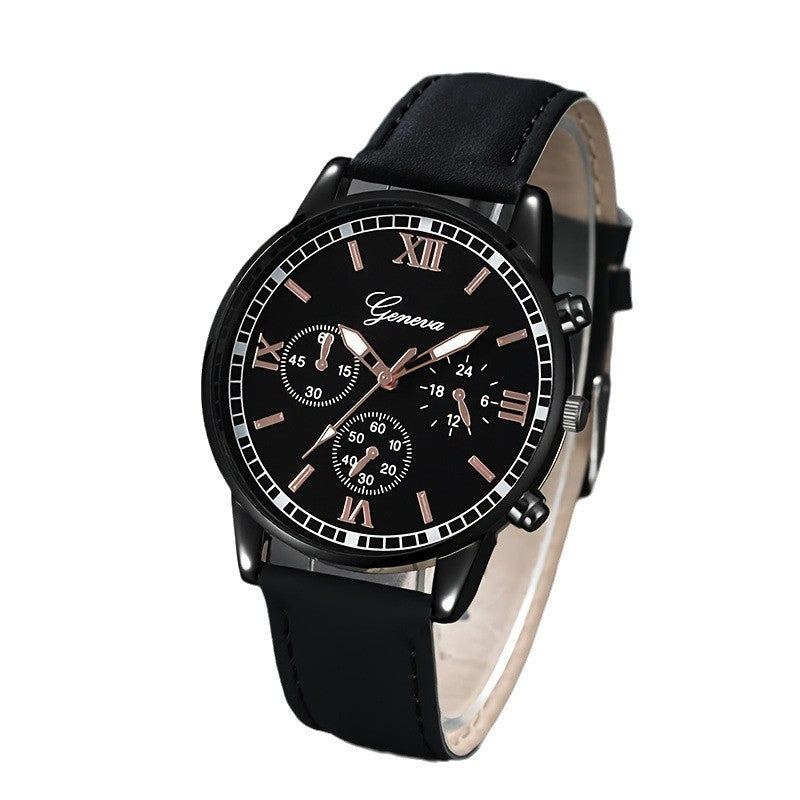 Manufacturer's spot wholesale AliExpress new men's casual fashion business black shell three eyelid quartz set