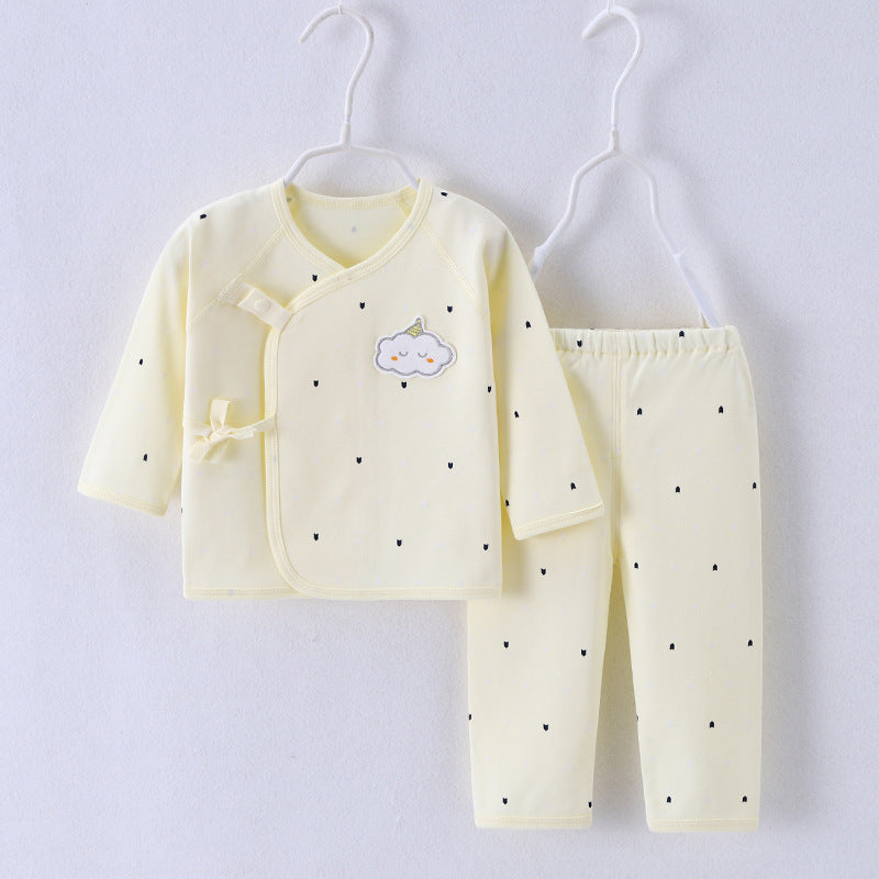 Newborn clothes 0-3 months pure cotton spring and autumn style boneless baby monk clothes pajamas baby underwear lace up set 6