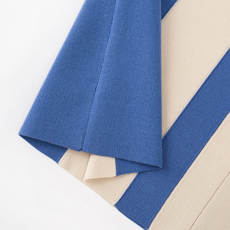 High-quality, elegant dress with a round neckline, sleeveless, in color blocks, and mid-length