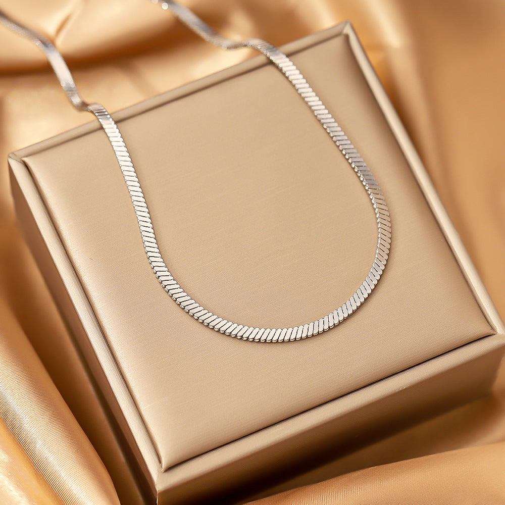 Stainless steel flat blade chain necklace for European and American women, fashionable and simple snake bone chain, non fading titanium steel necklace