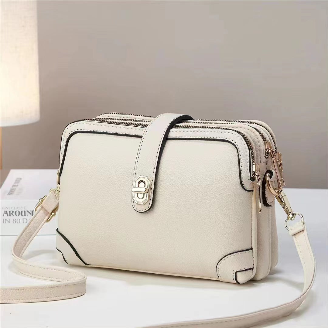 Bag for women 2025 new style fresh solid color large capacity multi pocket Korean version soft leather explosive single shoulder diagonal cross small square bag