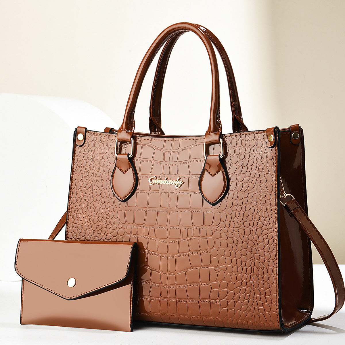 Send Mom Mother's Day Gift 2025 New Light Luxury Large Capacity Bright Leather Crocodile Pattern Single Shoulder Mother and Child Bag Foreign Trade Bag