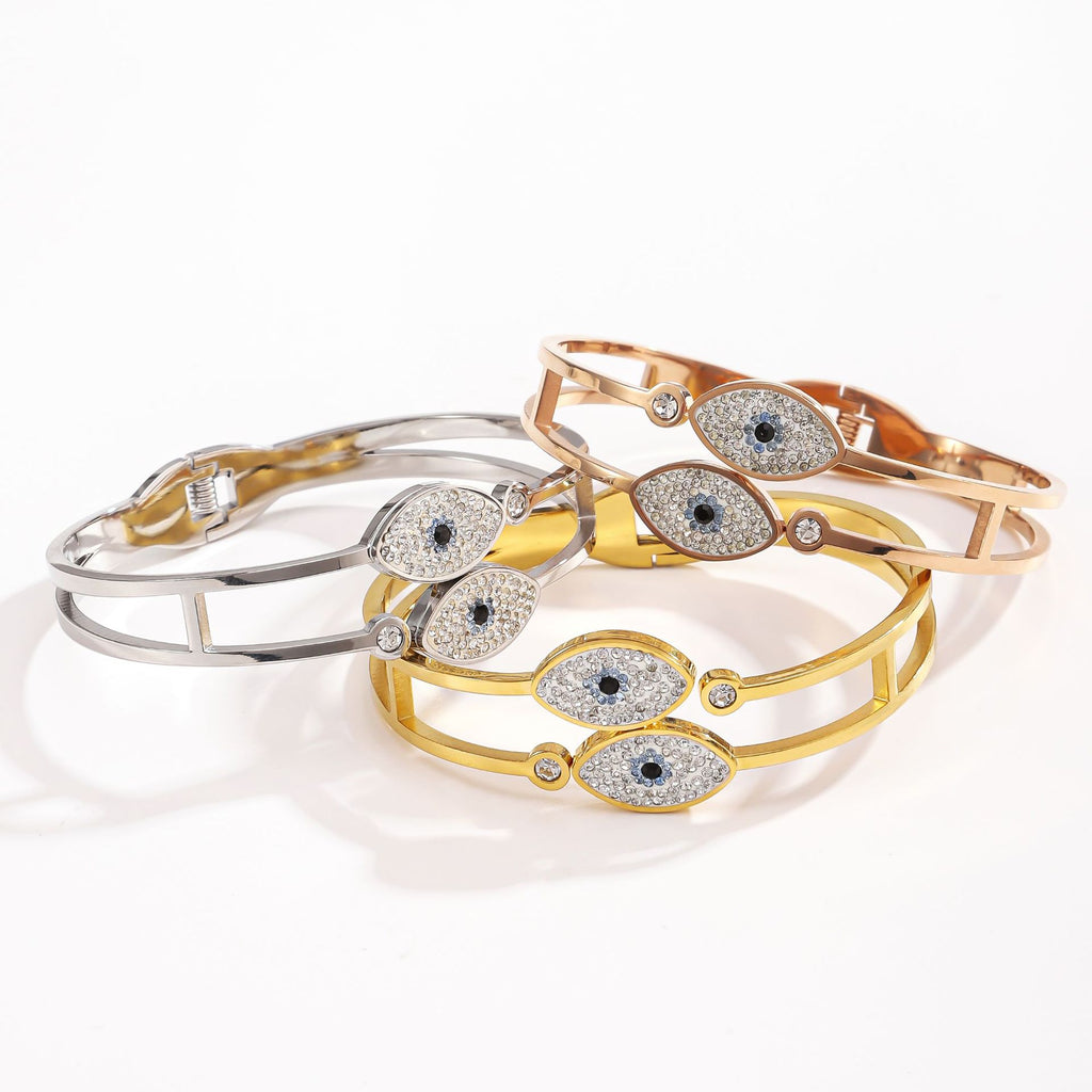 Cross border stainless steel spring bracelet, popular in Europe and America, Devil's Eye bracelet, personalized and high-end, open titanium steel bracelet