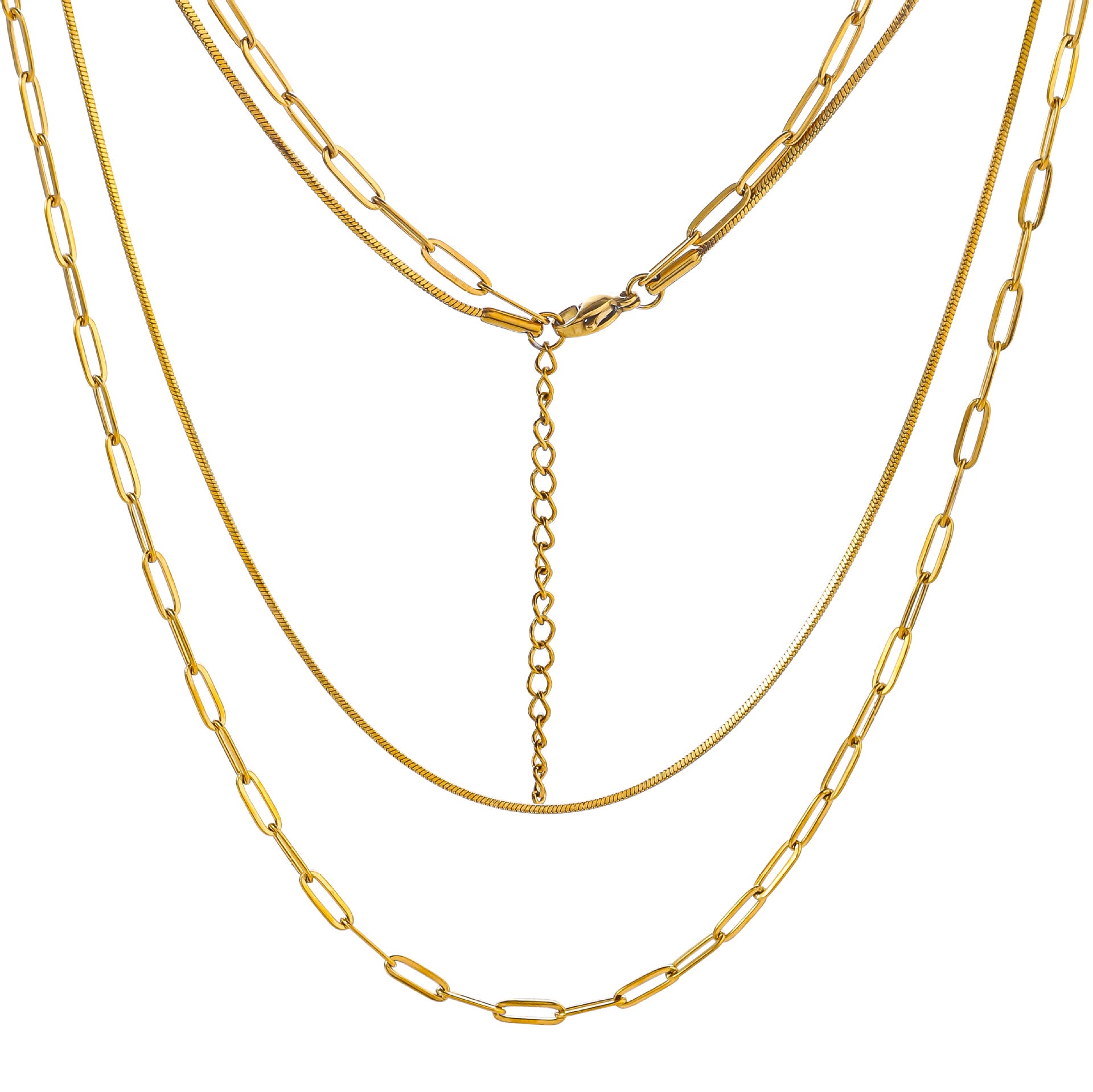 Cross border stainless steel double layered necklace with square snake chain, long cross chain, 18K vacuum plated collarbone, titanium steel necklace from Europe and America