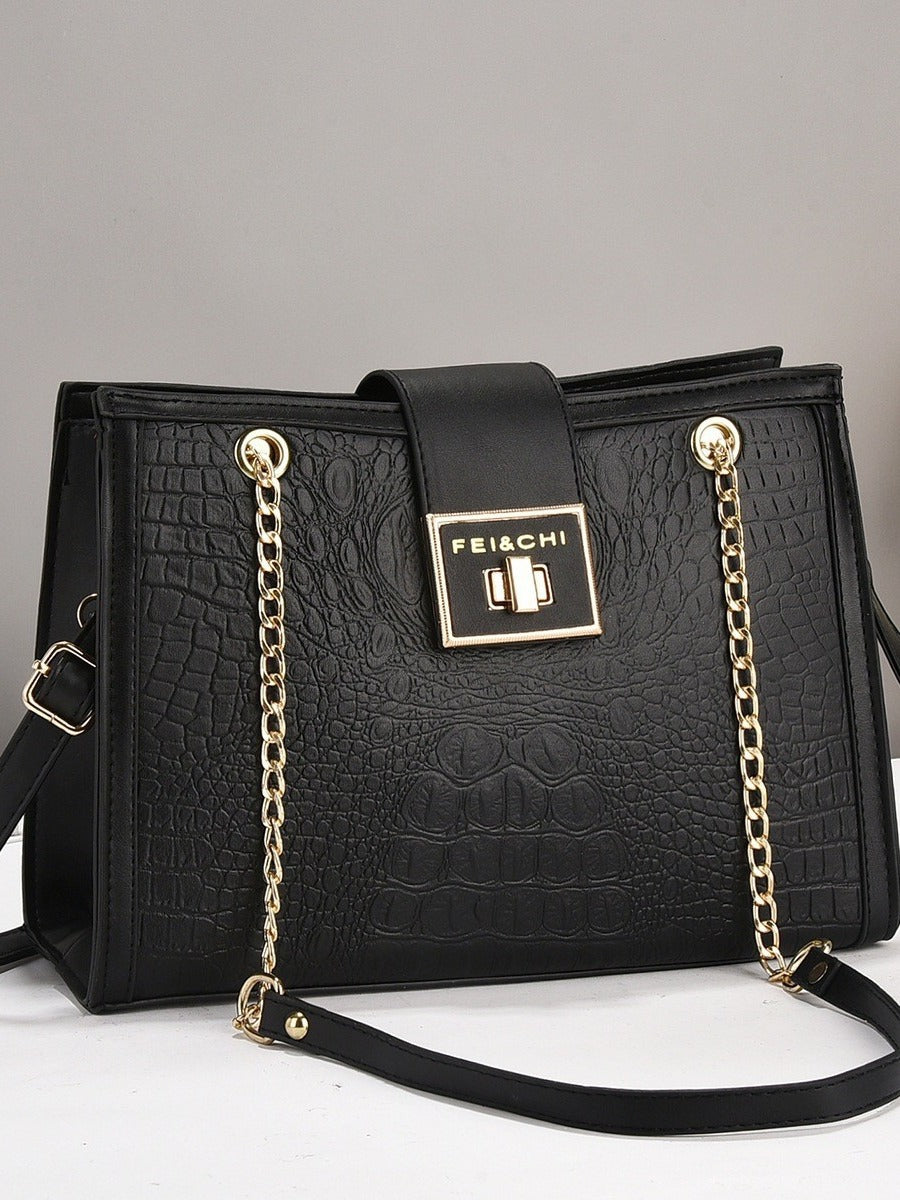 Cross border large bag 2024 new trend, large capacity embossed crocodile pattern single shoulder handbag, simple tote bag for women