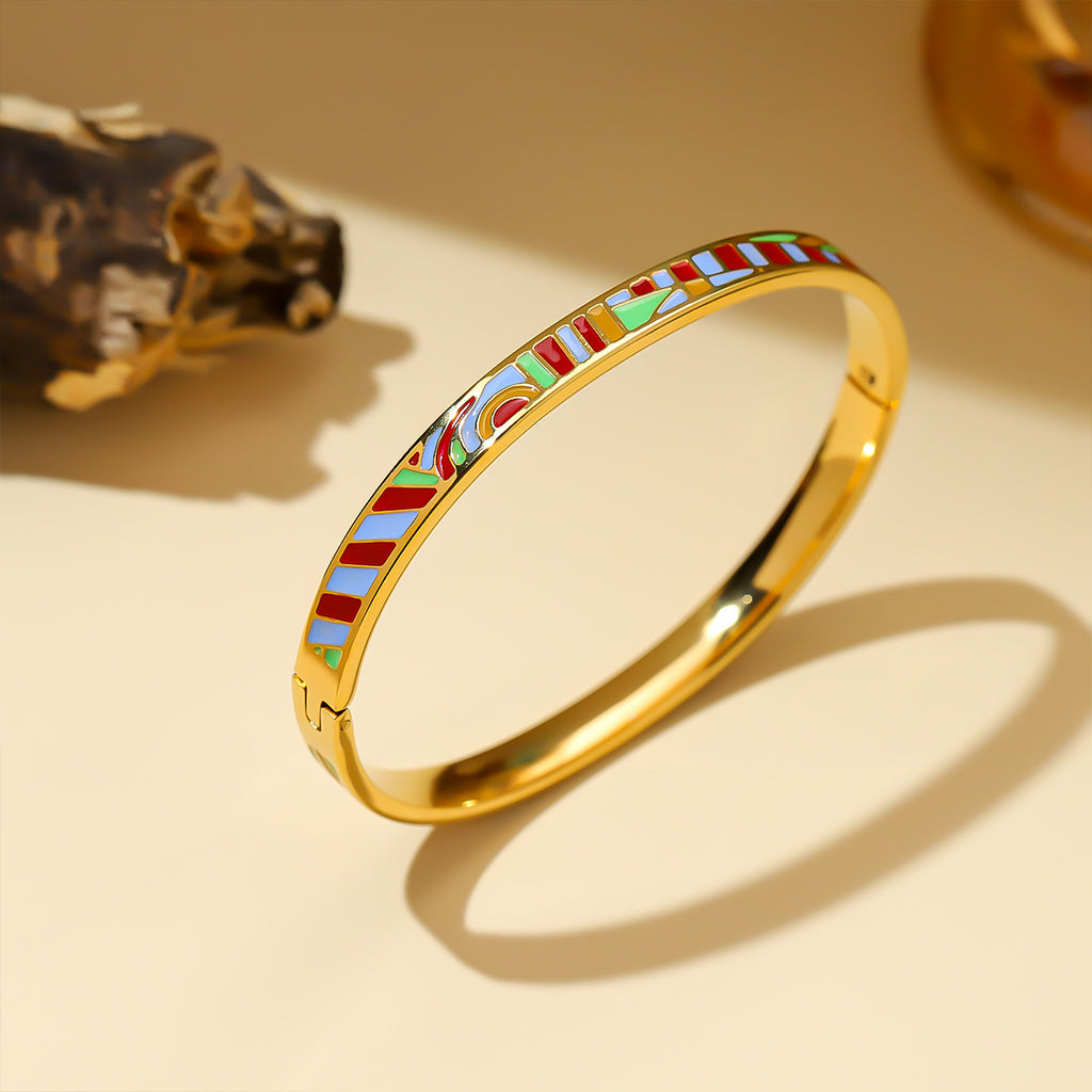 Fashion Stainless Steel Enamel Open Bracelet 18k Gold Women's Jewelry Non Fading Handmade Yiwu Titanium Steel Bracelet Wholesale