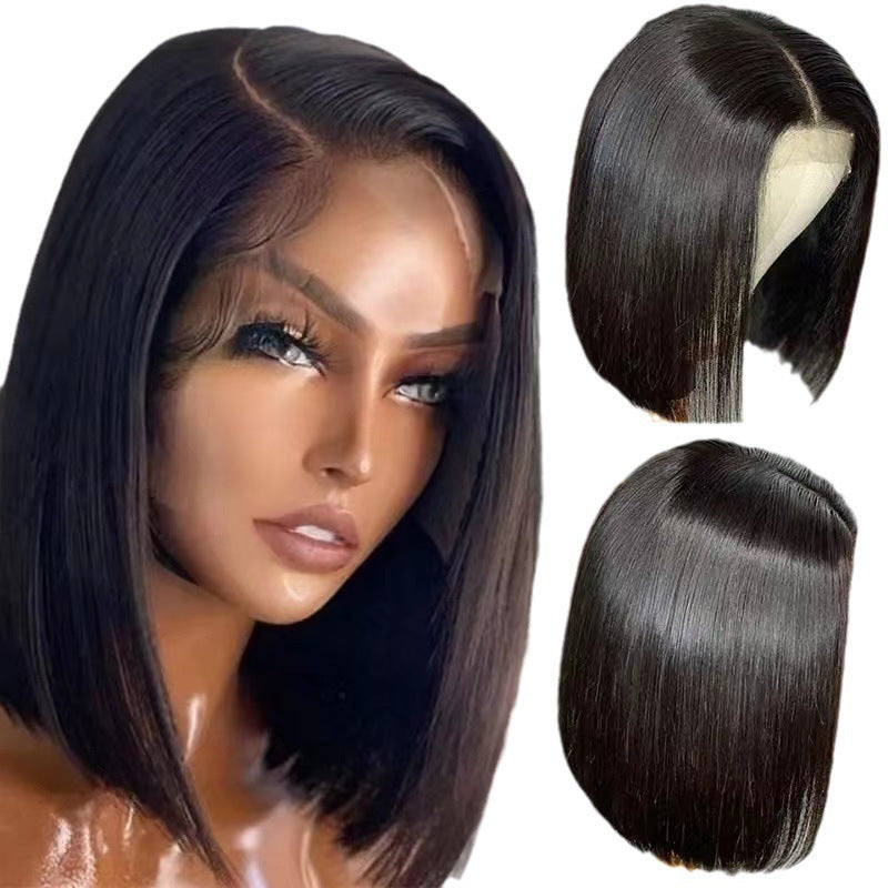 New European and American wig short straight hair, split black bob headband, front lace short straight hair manufacturer wholesale