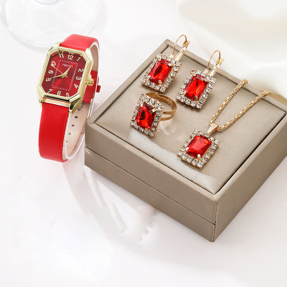 New Square Roman Watch Gemstone Bracelet Set Square Belt Watch+Square Gemstone Bracelet Set