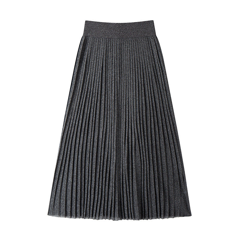 Stylish set of short-sleeved polo shirt with high collar and high-quality high-waisted elastic pleated skirt