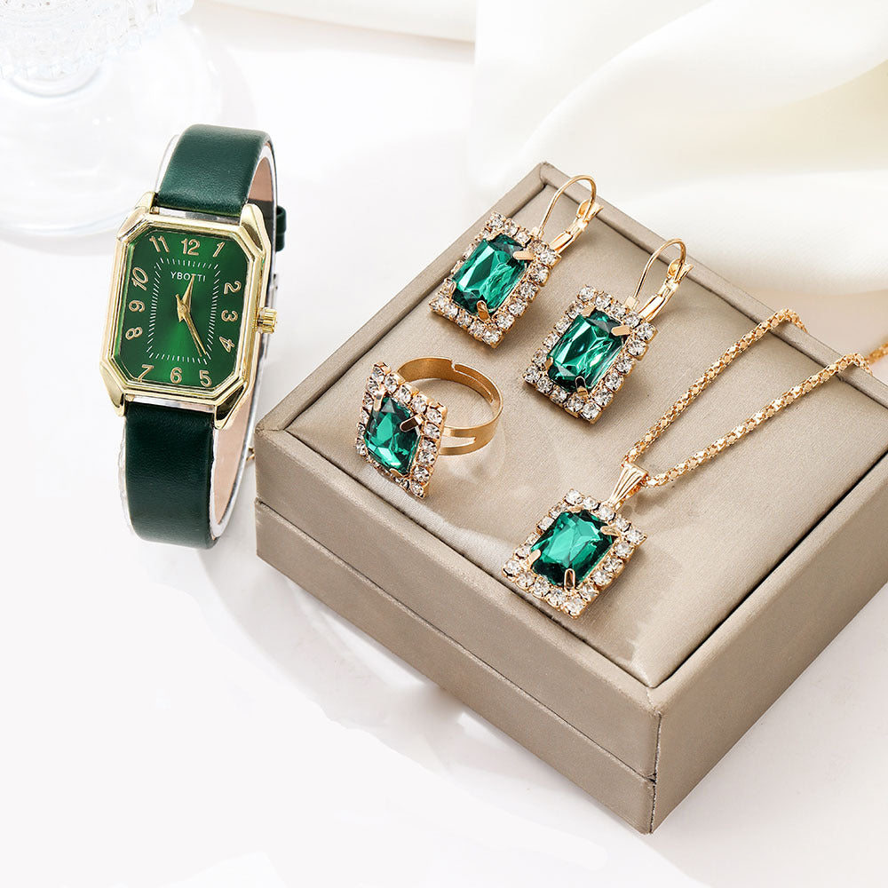 New Square Roman Watch Gemstone Bracelet Set Square Belt Watch+Square Gemstone Bracelet Set