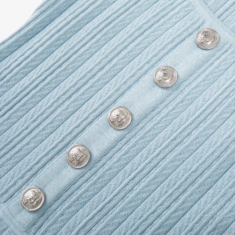 Elegant dress with square neckline, sleeveless, strapless, and pleated, made of high-quality knit fabric