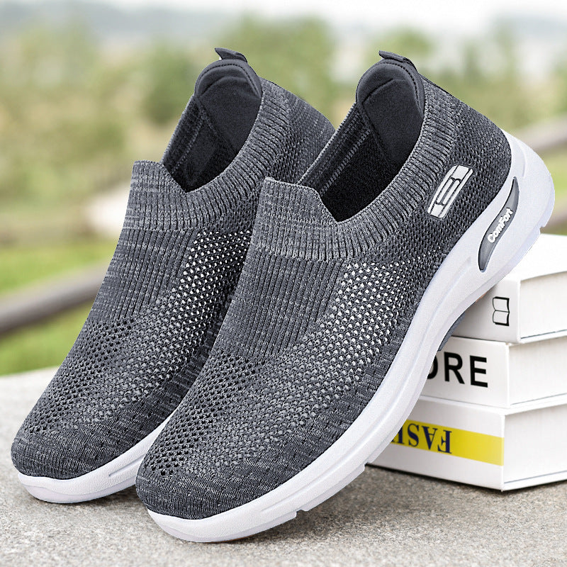 Men's Autumn New Wholesale Casual Shoes Breathable Mesh Shoes Fly Weaving Old Beijing Cloth Shoes Step on Dad's Shoes