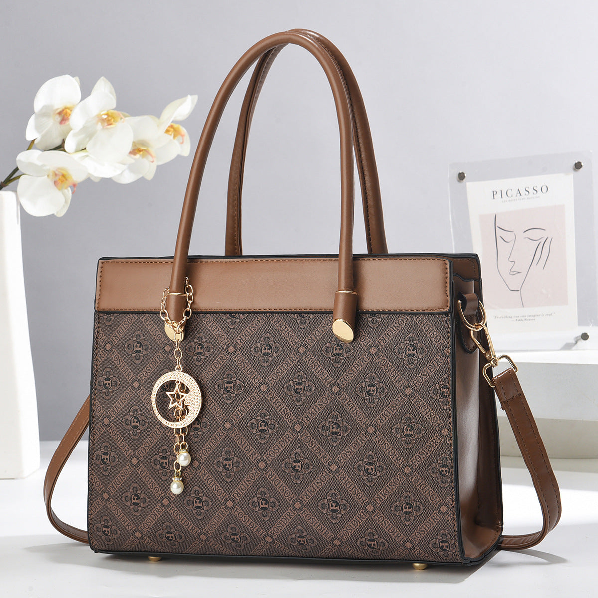 2025 New Middle aged Women's Bag Fashion Large Capacity Temperament Single Shoulder Diagonal Cross Mom Bag One Piece Hair Replacement