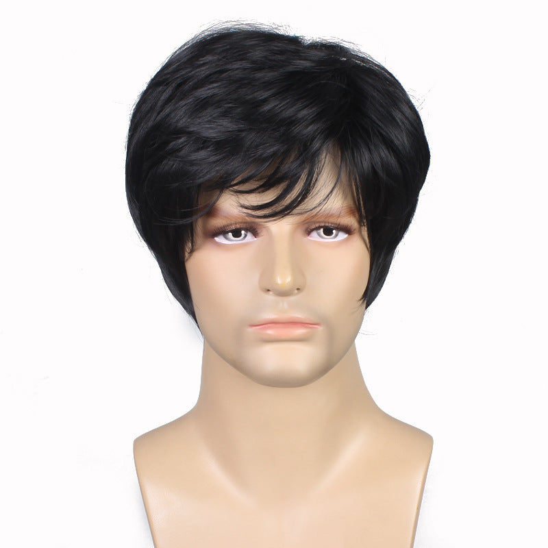 Cross border new European and American wig men's wig fluffy short hair mechanism chemical fiber headband manufacturer wholesale and hair agency