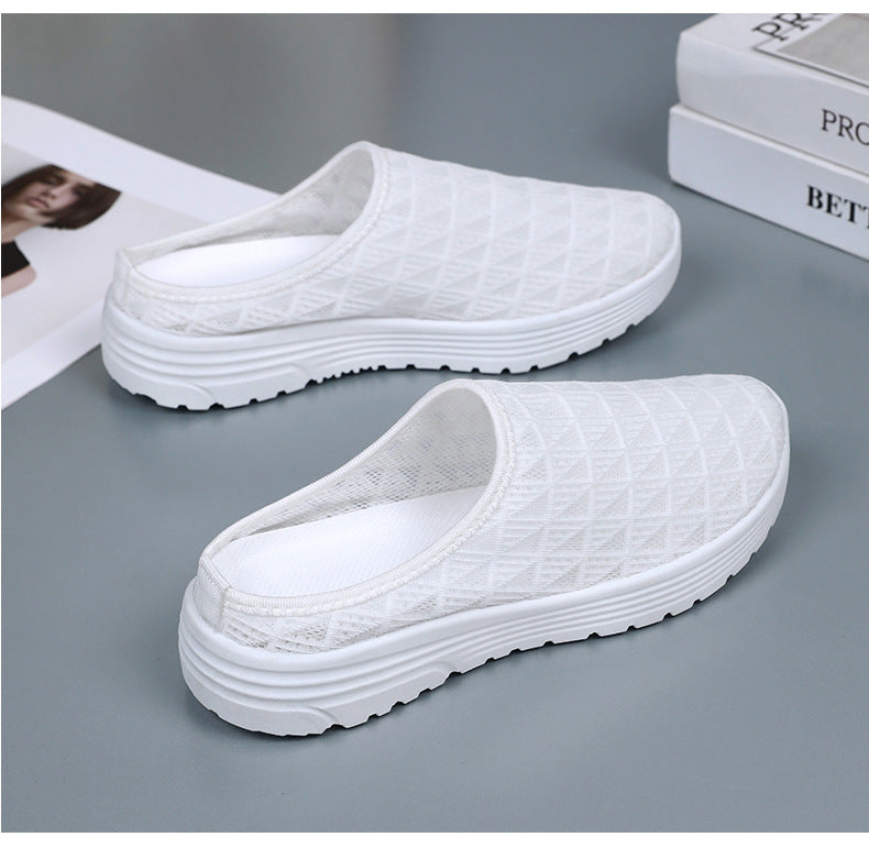 Shoes for women's summer casual shoes, cross-border plus size breathable half drag fashion versatile women's single shoes, one foot kick toe toe cap slippers