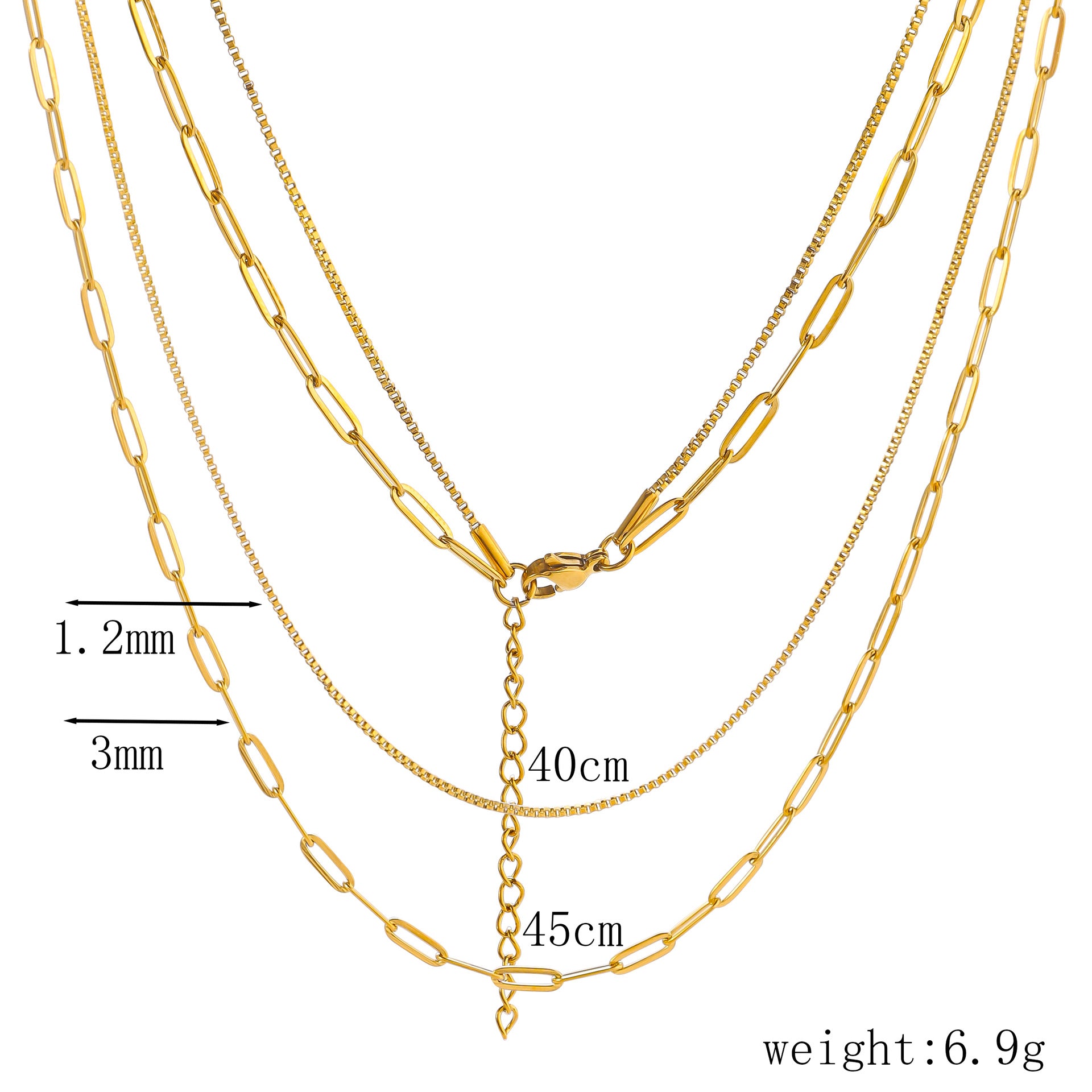 Cross border stainless steel double-layer layered necklace, paperclip chain, necklace box chain, collarbone chain, titanium steel necklace from Europe and America