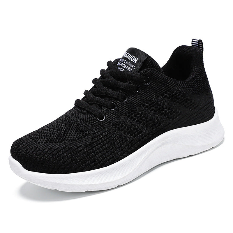 Sample customization of sports shoes, breathable and casual soft soled single shoes, fly woven mesh shoes, wholesale and distribution of student running shoes for women