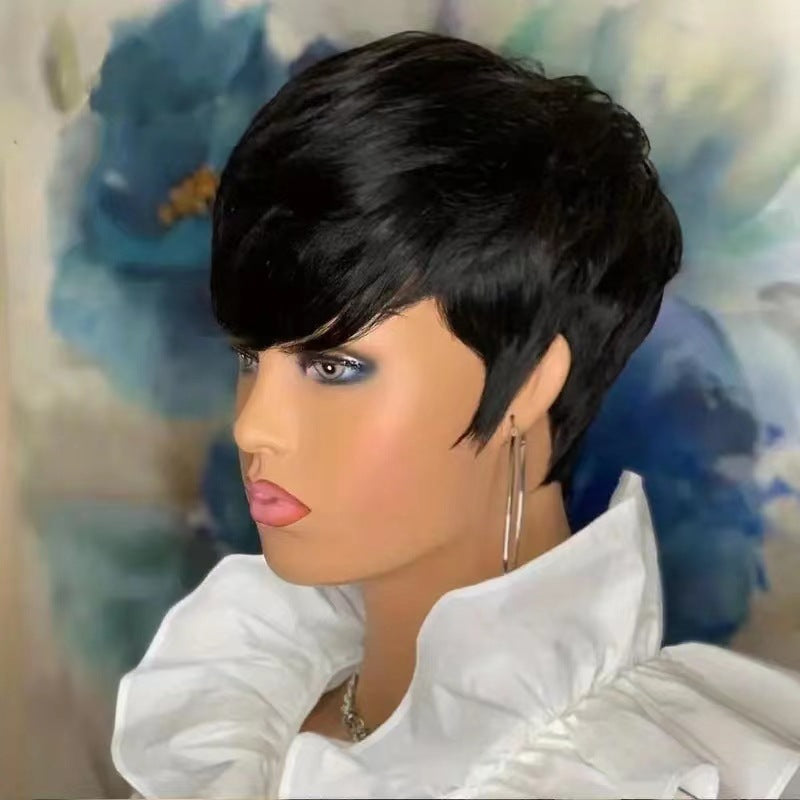 European and American Foreign Trade Short Curled Hair African Small Curled Women's Wig Headset Natural Color Black Hair Headset Manufacturer