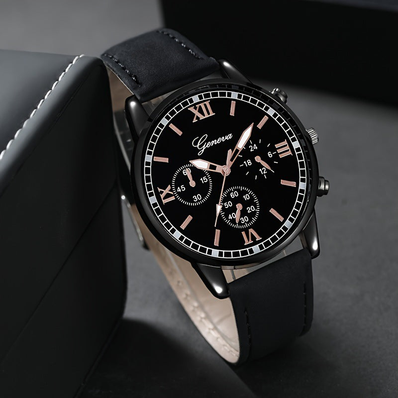 Manufacturer's spot wholesale AliExpress new men's casual fashion business black shell three eyelid quartz set