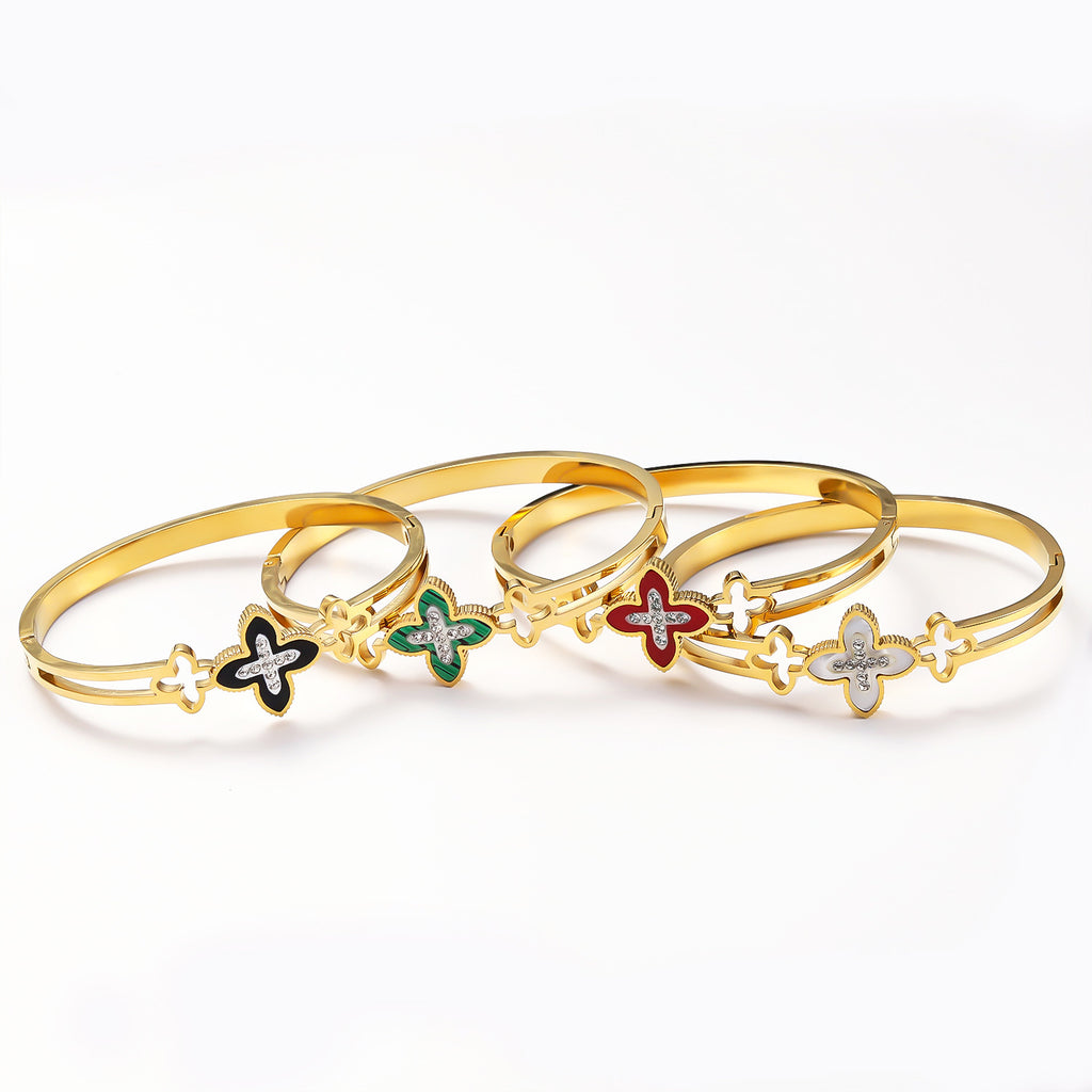 Titanium steel four leaf flower bracelet cross-border hot selling women's diamond inlaid colorful bracelet plated 18K gold fashionable stainless steel bracelet
