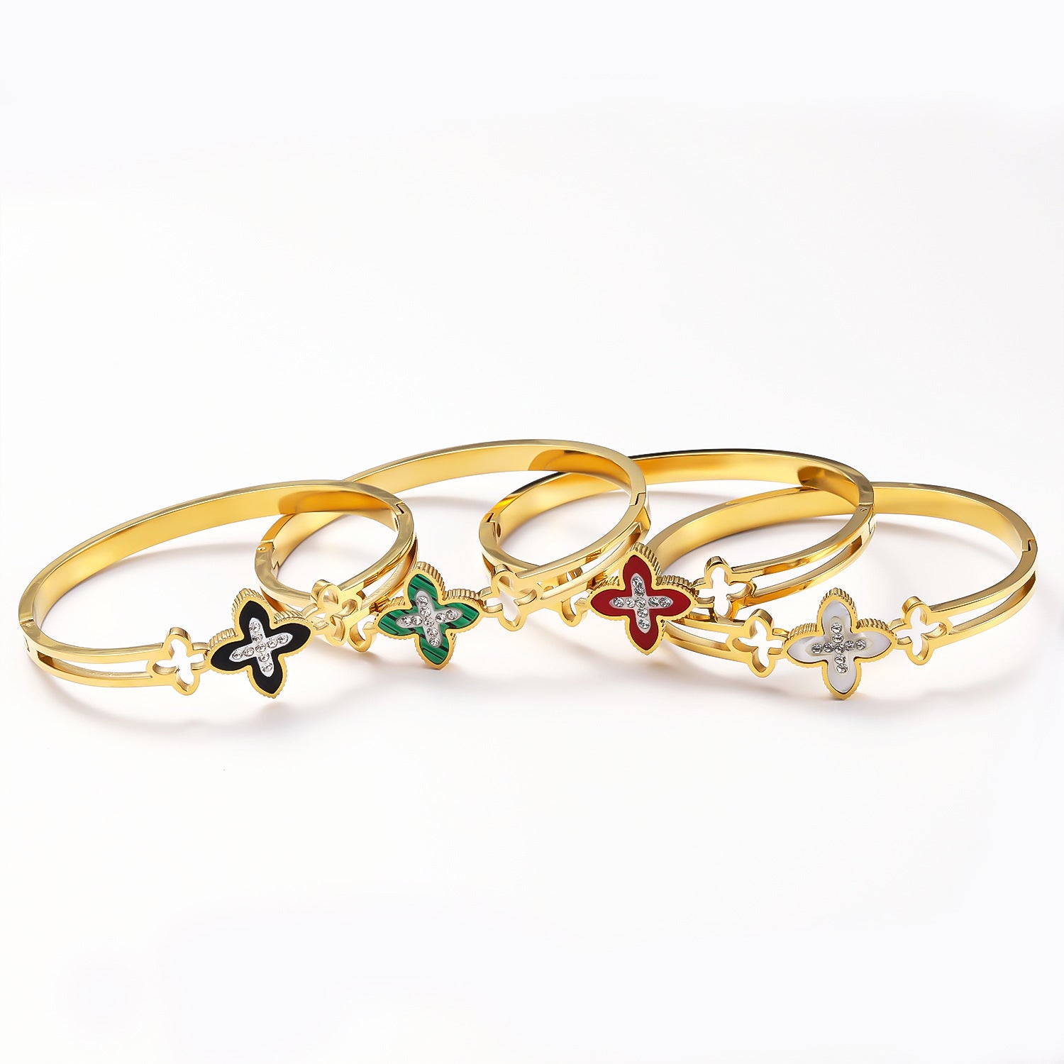 Titanium steel four leaf flower bracelet cross-border hot selling women's diamond inlaid colorful bracelet plated 18K gold fashionable stainless steel bracelet