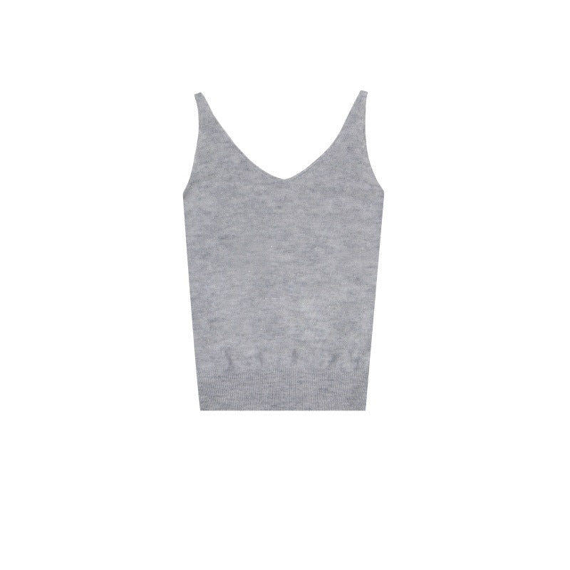 Stylish casual wool set with a high-quality V-neck knit vest top and long sleeves