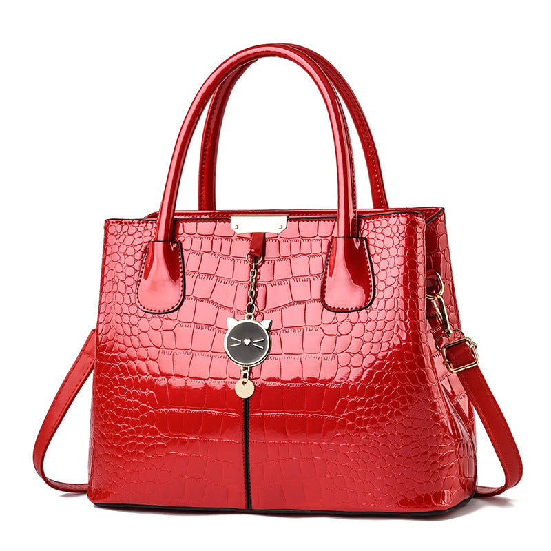 Foreign Trade Women's Bag 2025 New Texture Bright Leather Crocodile Pattern Large Capacity Handbag Trendy Fashion Western Mom Bag
