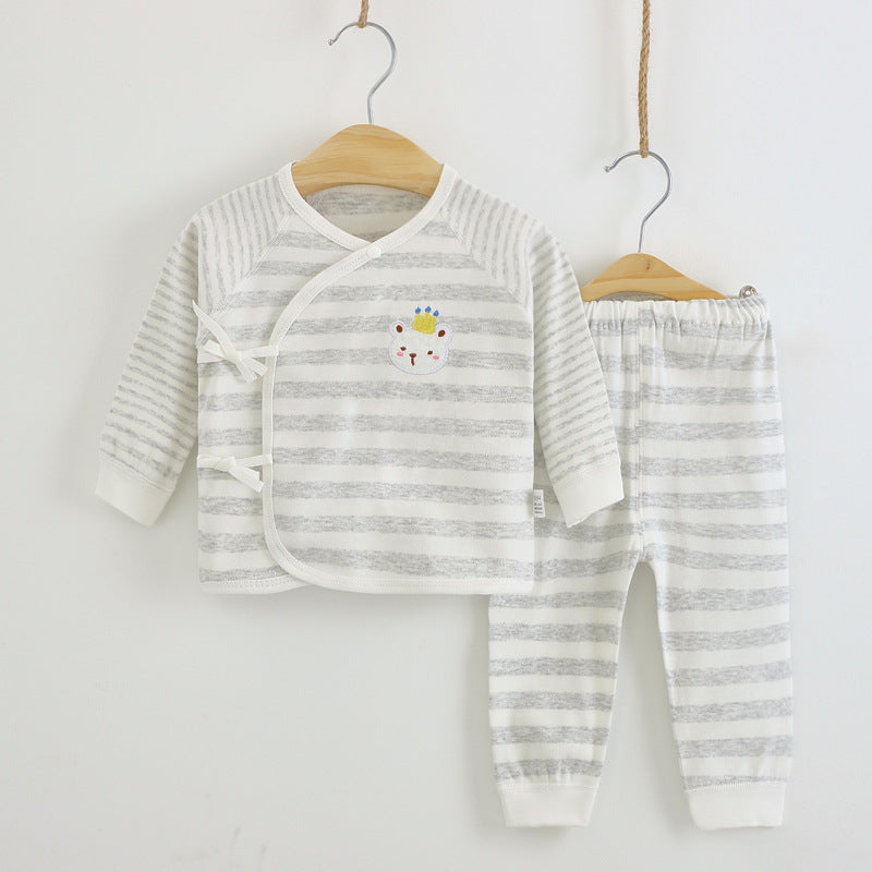 Newborn clothes 0-3 months pure cotton spring and autumn style boneless baby monk clothes pajamas baby underwear lace up set 6