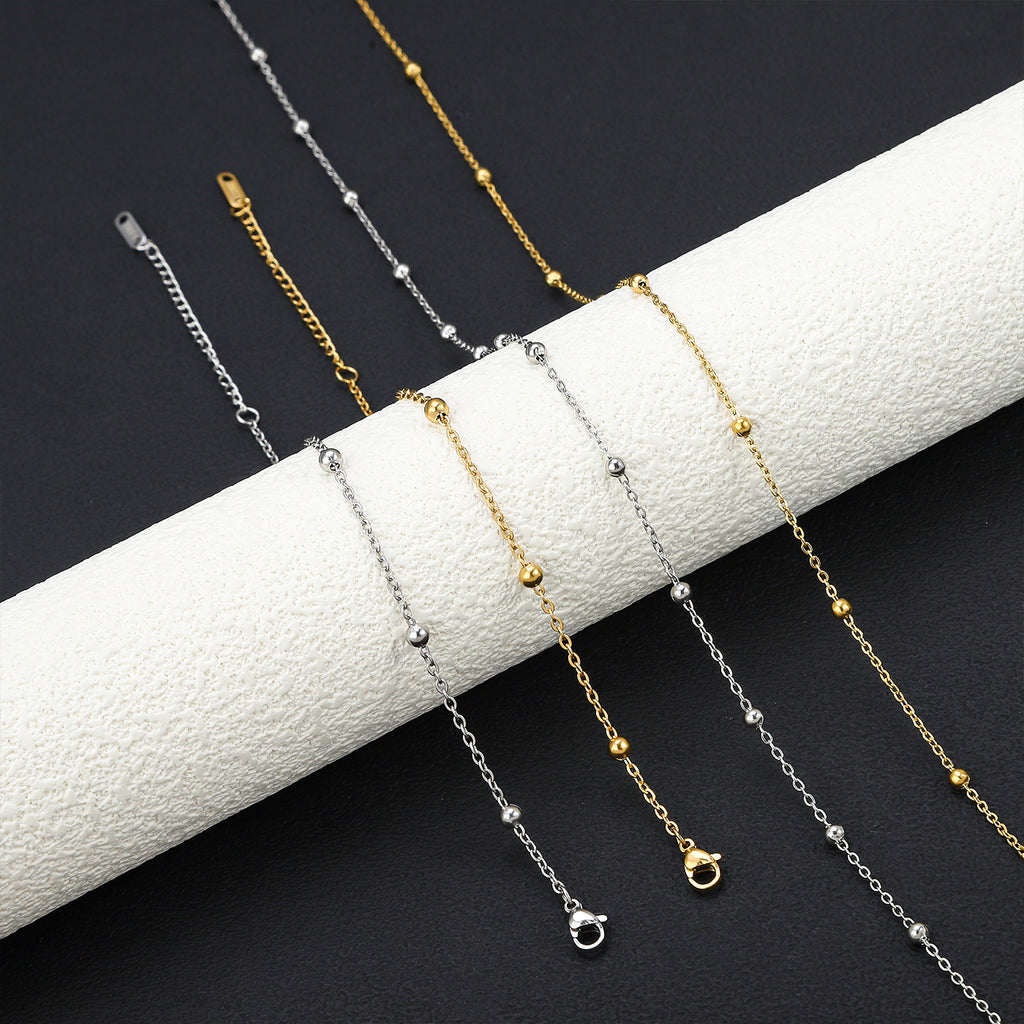 Stainless steel cross clip bead necklace bracelet set for women's fashionable collarbone necklace, elegant and versatile titanium steel bracelet