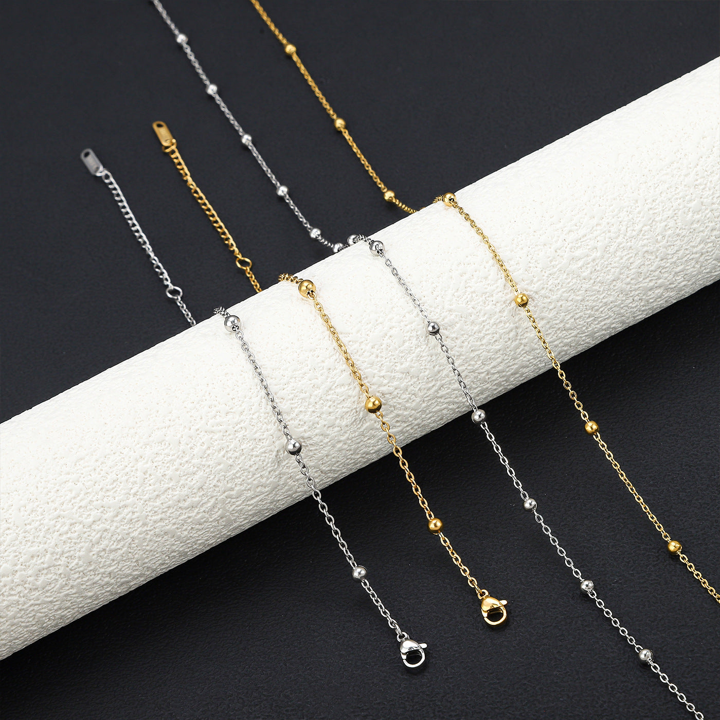 Stainless steel cross clip bead necklace bracelet set for women's fashionable collarbone necklace, elegant and versatile titanium steel bracelet