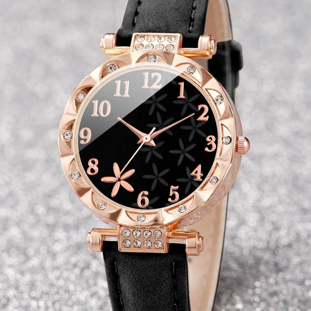 Minimalist quartz watch starfish belt+rose necklace, niche high-end temperament two-piece set