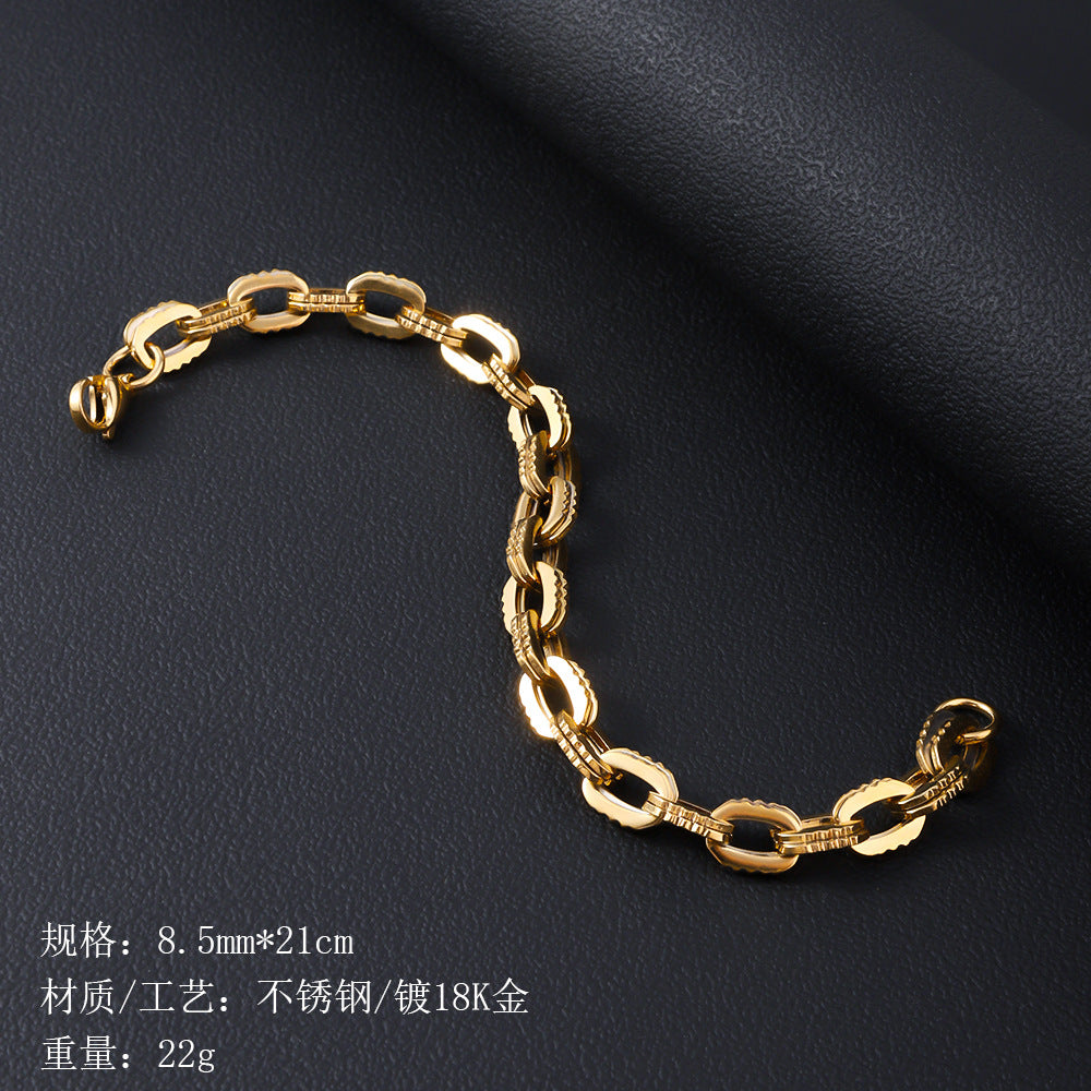 Stainless steel bracelet for women's cross-border fashion in Europe and America, plated with 18K gold, non fading and washable men's titanium steel bracelet