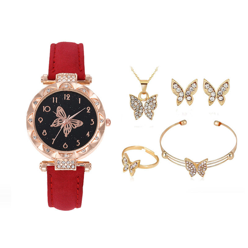 Cross border New Popular Women's Bracelet Watch Fashion Simple Butterfly Five piece Watch Set