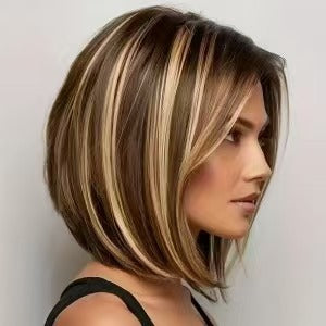 Cross border split bangs, short hair, slightly curled styling, fashionable lace and synthetic full head wig from Europe and America