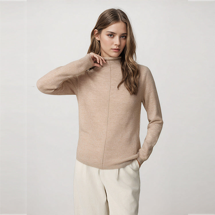 Elegant long-sleeved warm knit blouse with layered collar, 100% high-quality cashmere