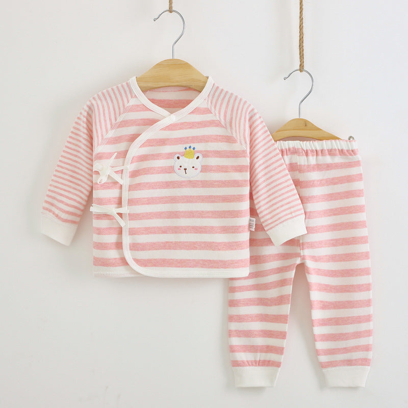 Newborn clothes 0-3 months pure cotton spring and autumn style boneless baby monk clothes pajamas baby underwear lace up set 6