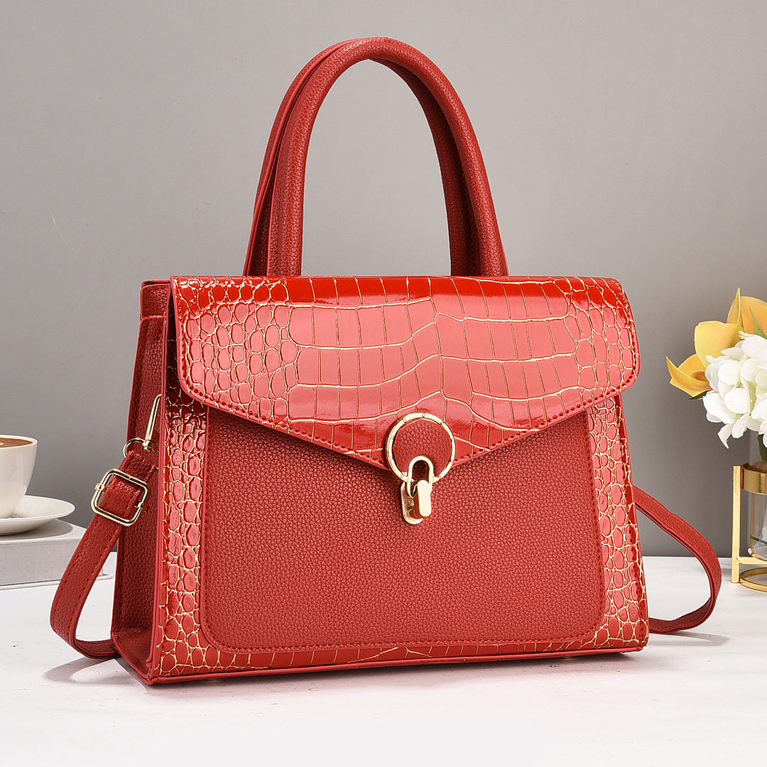 2024 new crocodile patterned contrasting tote women's bag with stylish texture and large capacity trendy single shoulder handbag