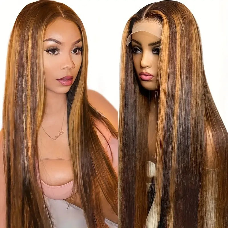 Cross border foreign trade, European and American fashion, piano color, dyed wig, African hot selling front lace long straight hair full head cover