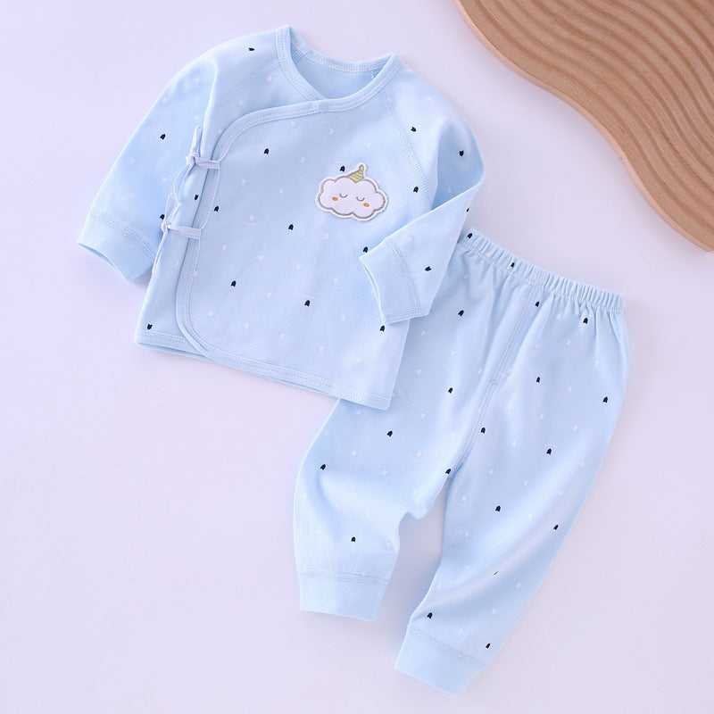 Newborn clothes Class A pure cotton spring and autumn boneless baby clothes, baby monk clothes, pajamas, underwear, lace up set 3