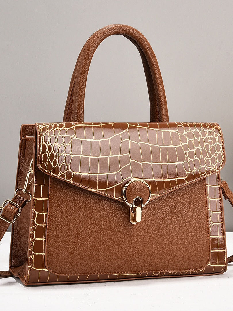 2024 new crocodile patterned contrasting tote women's bag with stylish texture and large capacity trendy single shoulder handbag