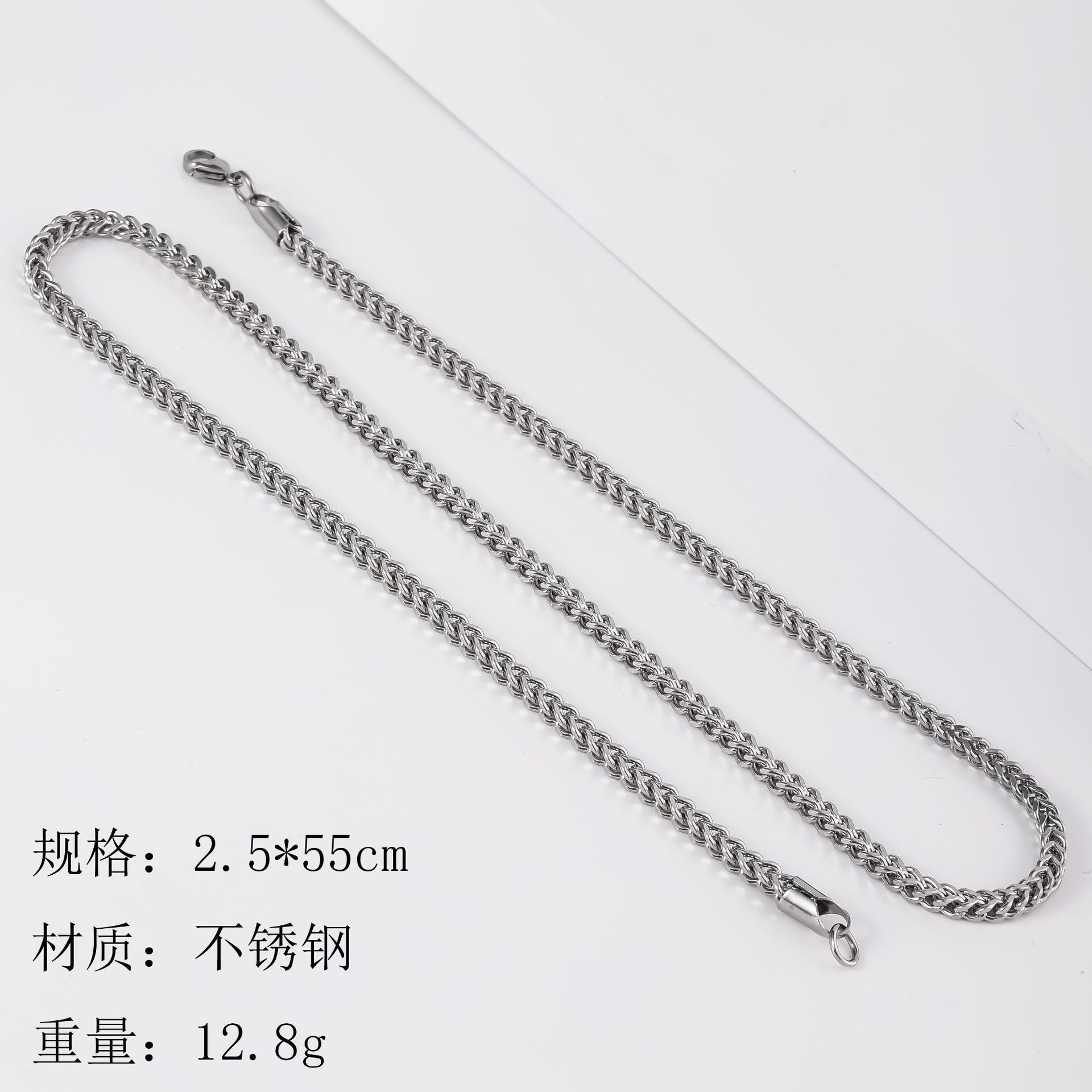 Stainless steel reversible chain necklace, hot selling cross-border in Europe and America, woven chain with four sided grinding, men's Cuban chain, titanium steel necklace