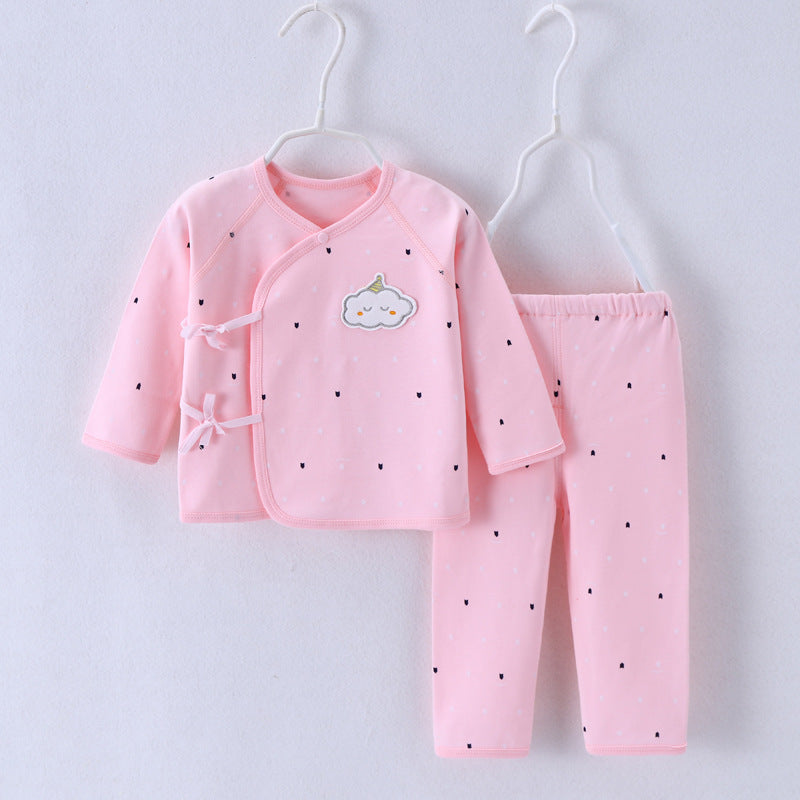 Newborn clothes 0-3 months pure cotton spring and autumn style boneless baby monk clothes pajamas baby underwear lace up set 6