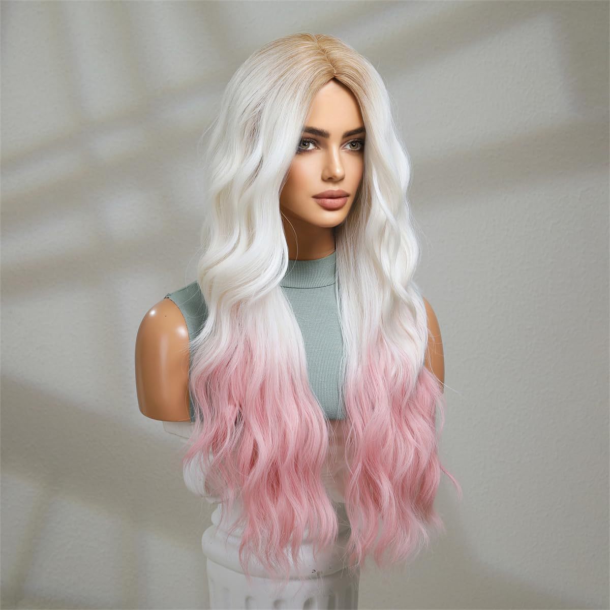Cross border new products for European and American girls, including split long curly hair, simulated hair with gradient gold color, and pink long curly hair wholesale